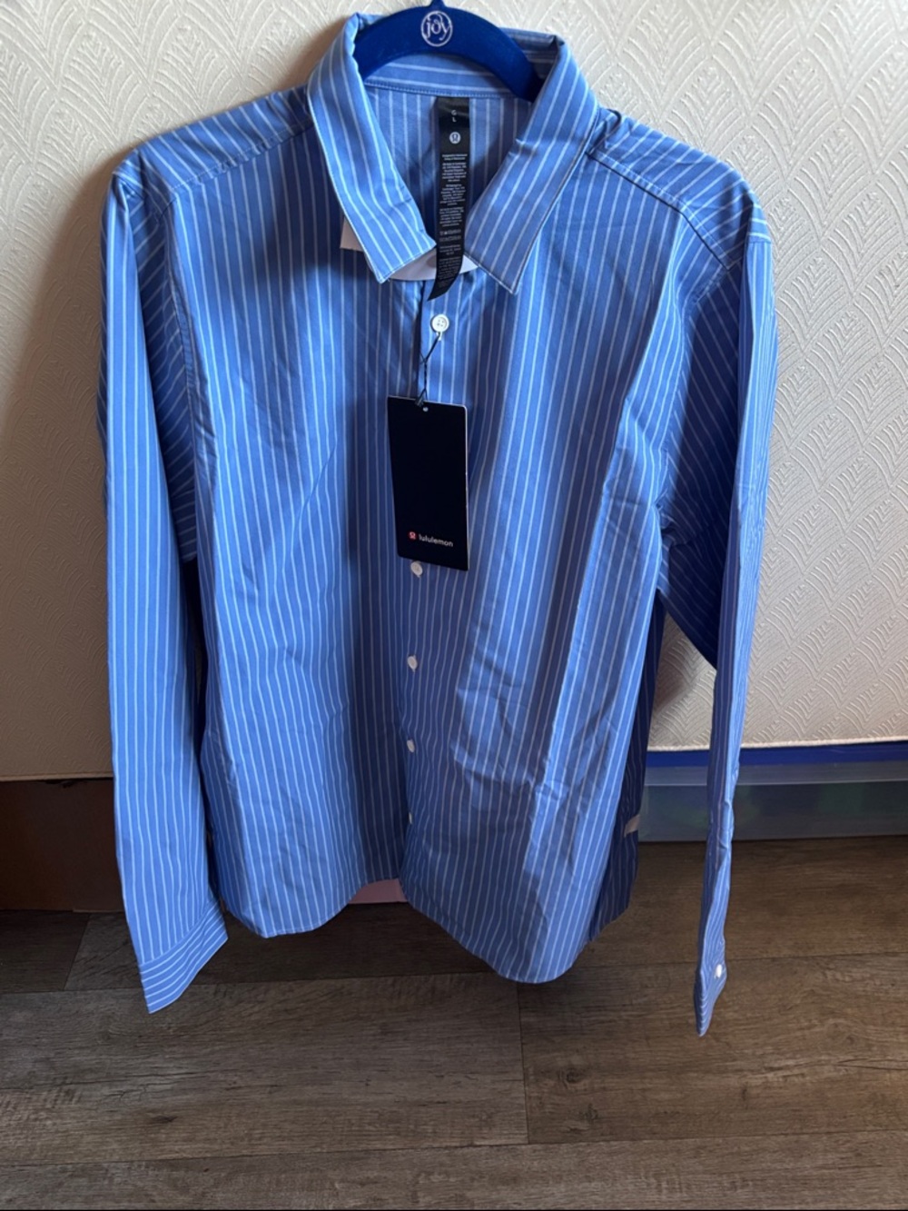 Lululemon Men's Blue Stripe Dress Shirt  size L